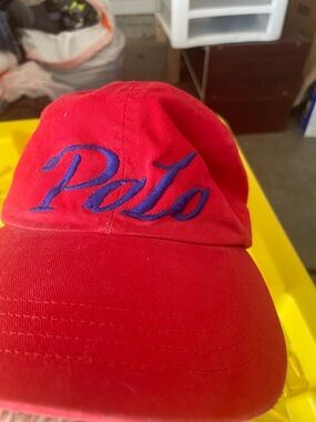 Polo Ralph Lauren Script Hat Vintage 90s Red/blue Cap Leather Strapback